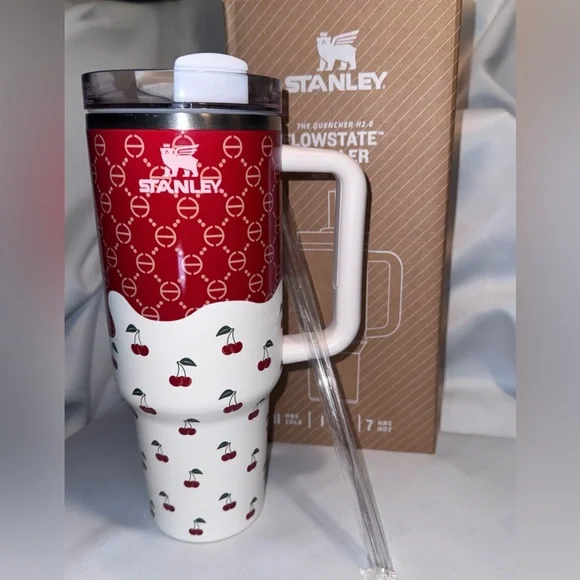 Stanley Flowstate Red and White Cherry Design Tumbler 40 oz. - Picture 3 of 7